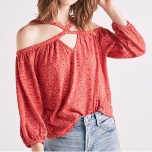 EUC Lucky Brand Criss Cross Strappy Boho Blouse